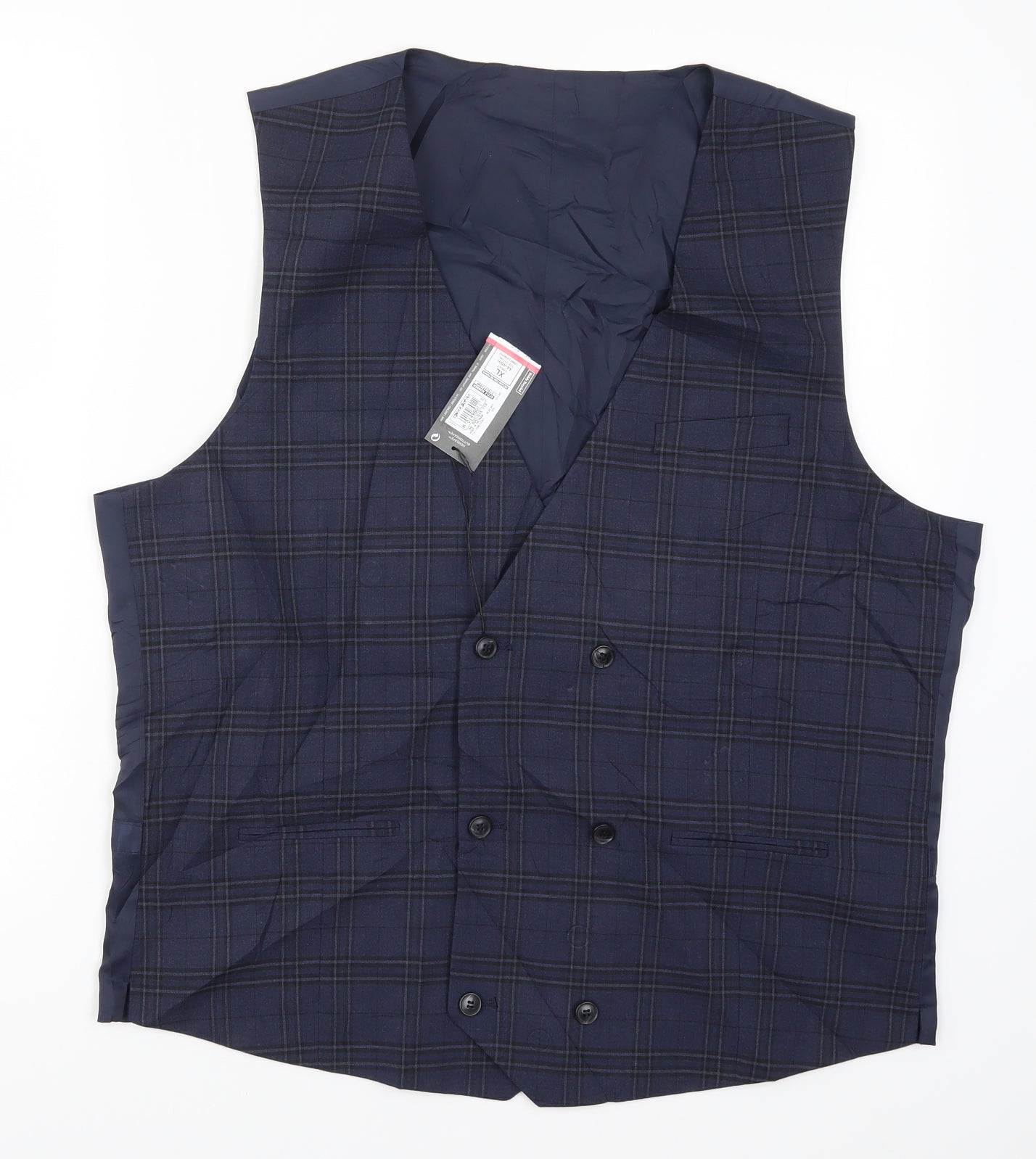 Marks and Spencer Mens Blue Check  Jacket Waistcoat Size XL
