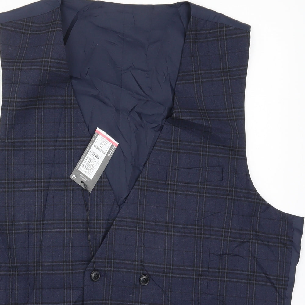 Marks and Spencer Mens Blue Check  Jacket Waistcoat Size XL