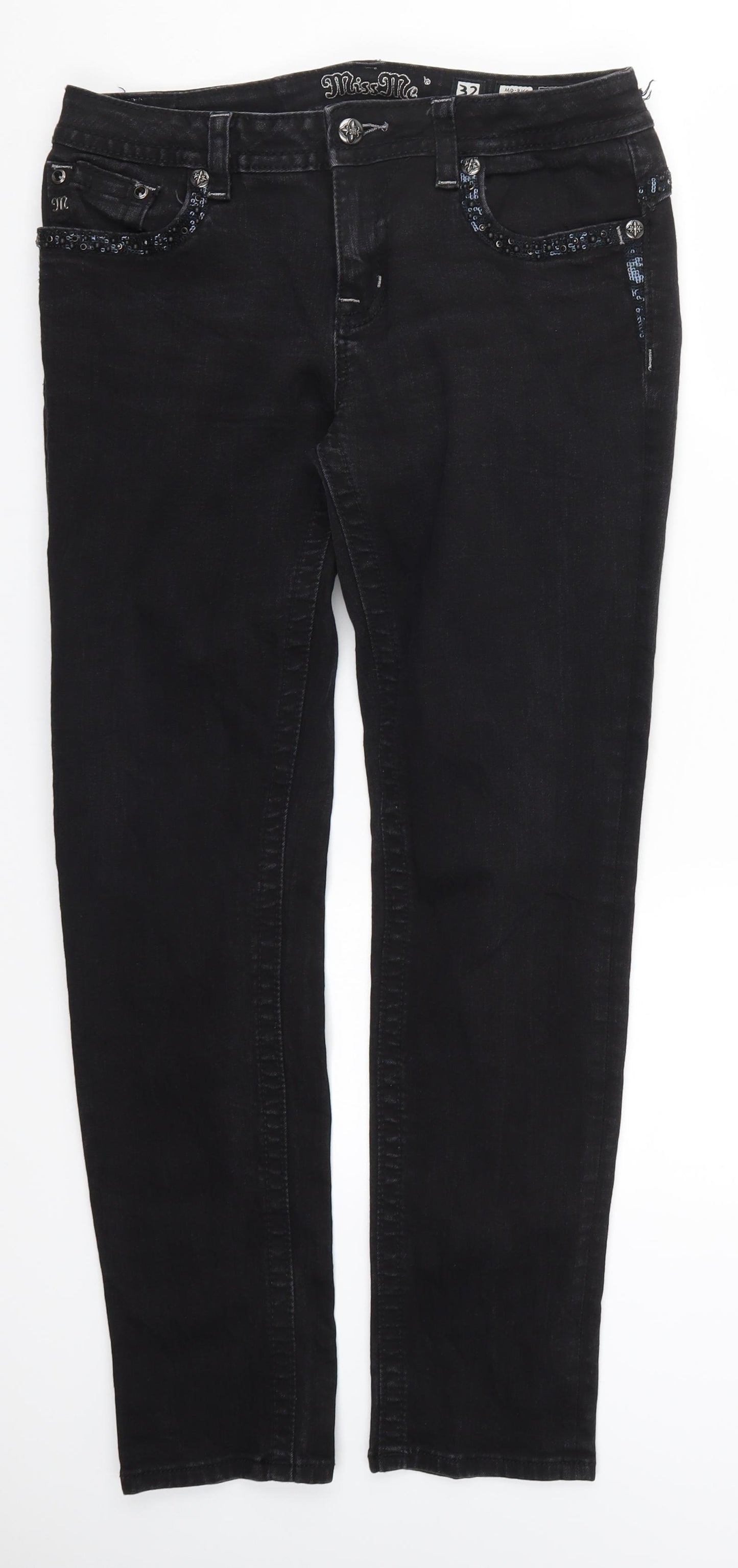 Miss Me Womens Black  Denim Skinny Jeans Size 32 in L31 in