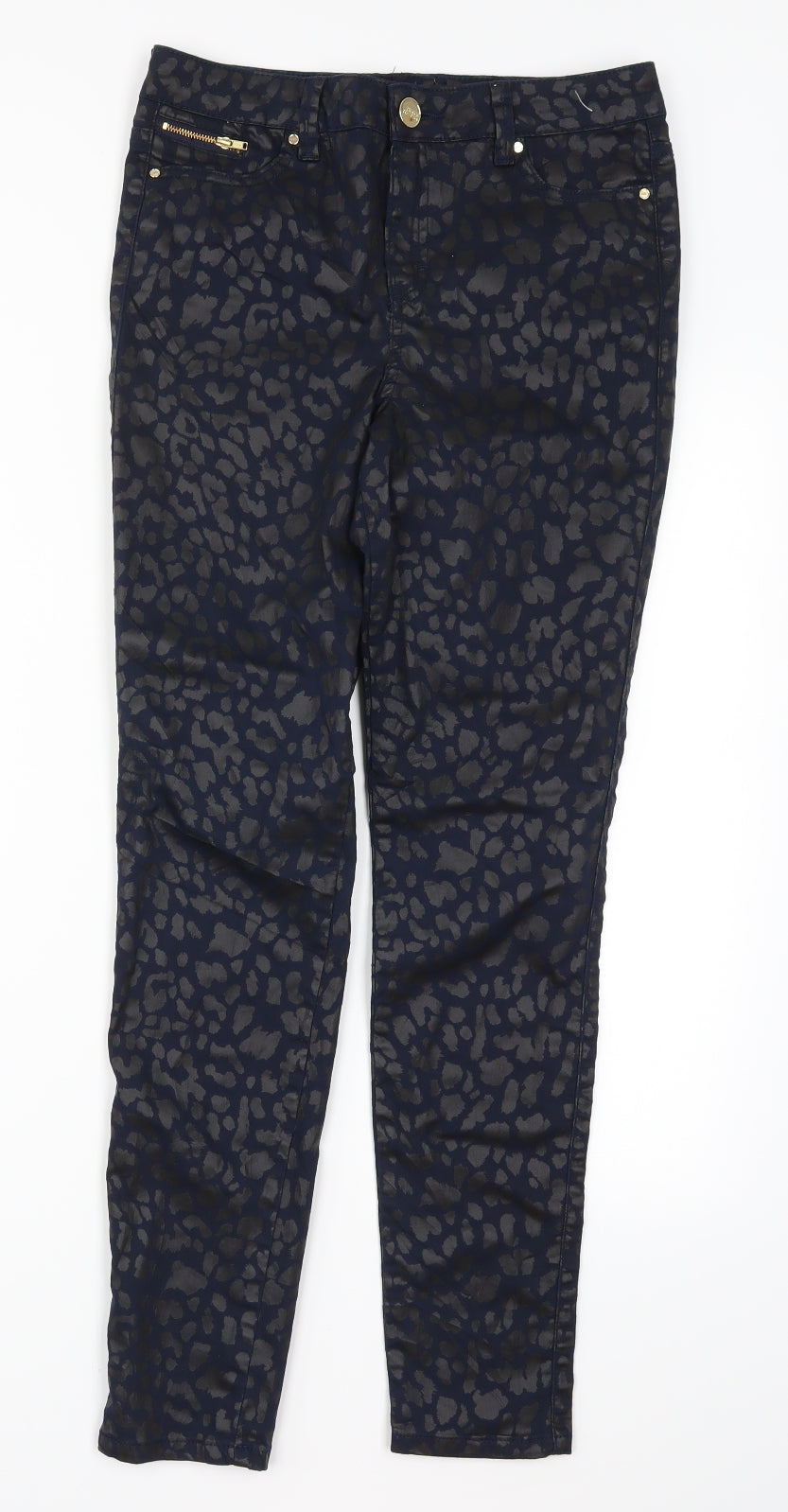 F&F Womens Blue Animal Print Denim Skinny Jeans Size 8 L28 in