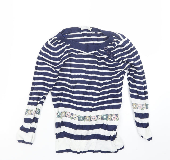 New Look Womens Blue Striped Knit Pullover Jumper Size 10