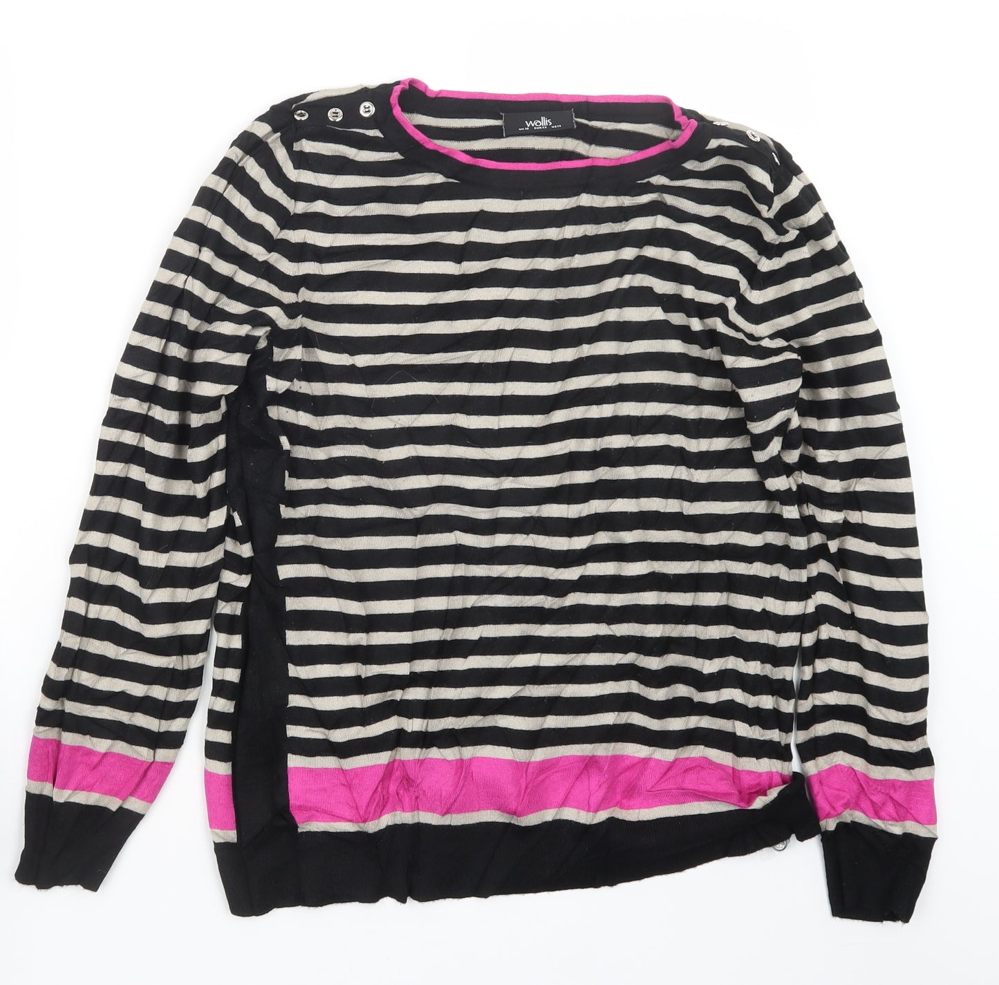 Wallis Womens Black Striped  Pullover Jumper Size 16