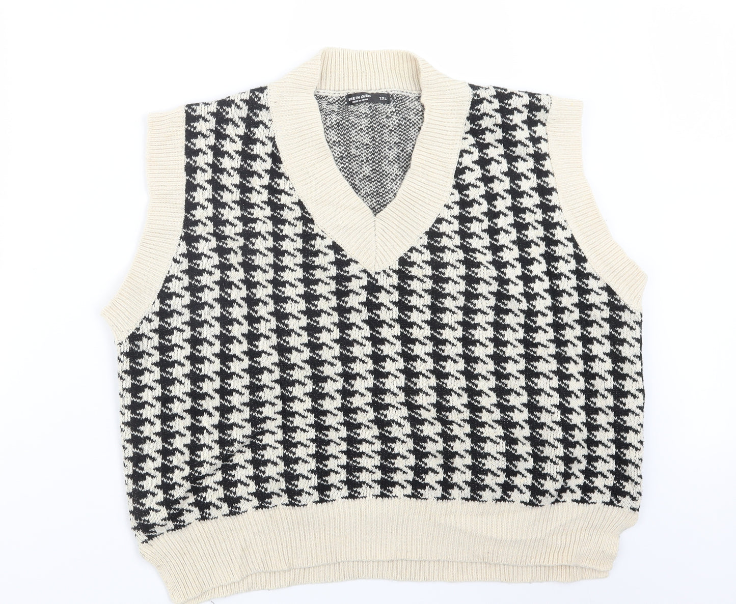 SheIn Womens Beige Houndstooth Knit Pullover Jumper Size 2XL  - Curve