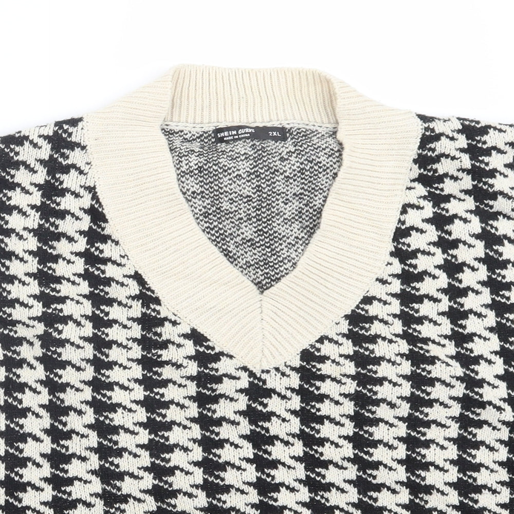 SheIn Womens Beige Houndstooth Knit Pullover Jumper Size 2XL  - Curve