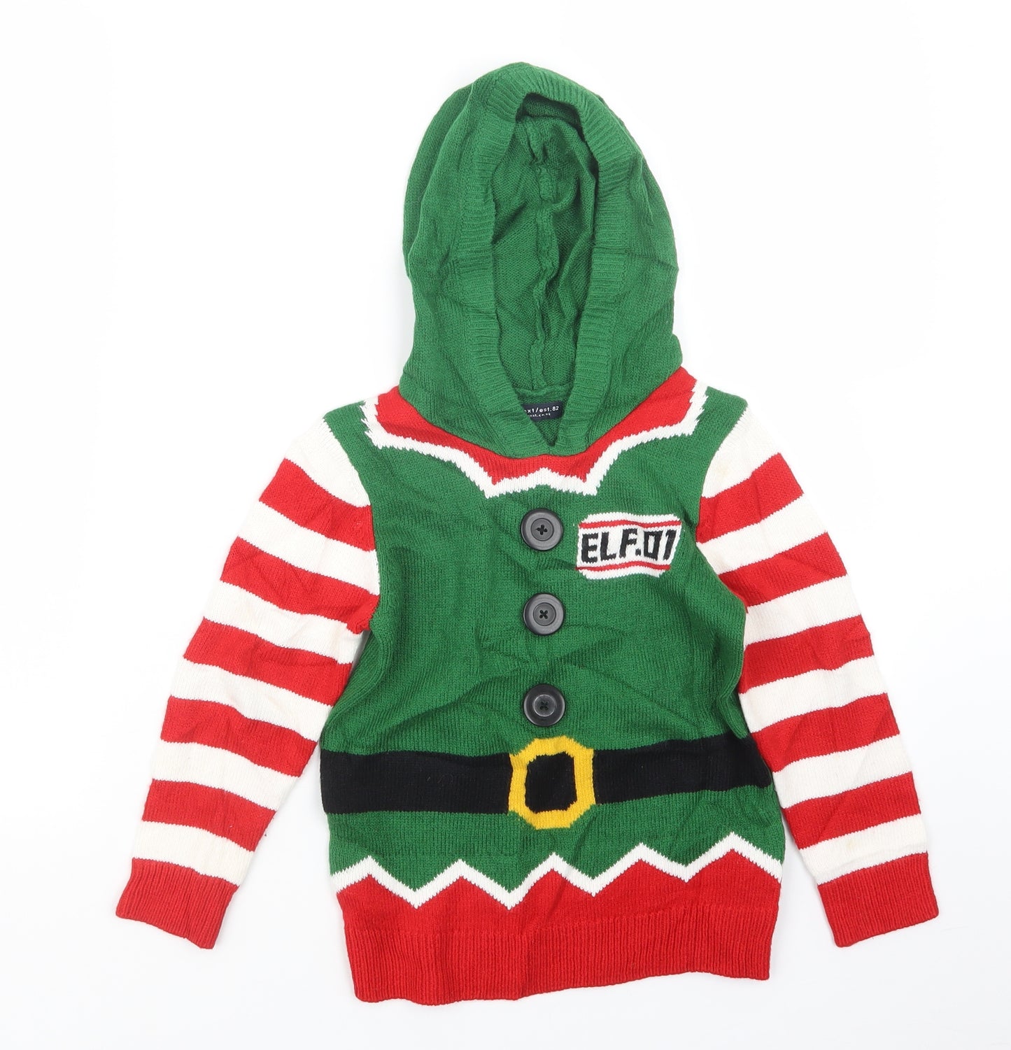 NEXT Boys Green  Knit Pullover Hoodie Size 6 Years  - Christmas