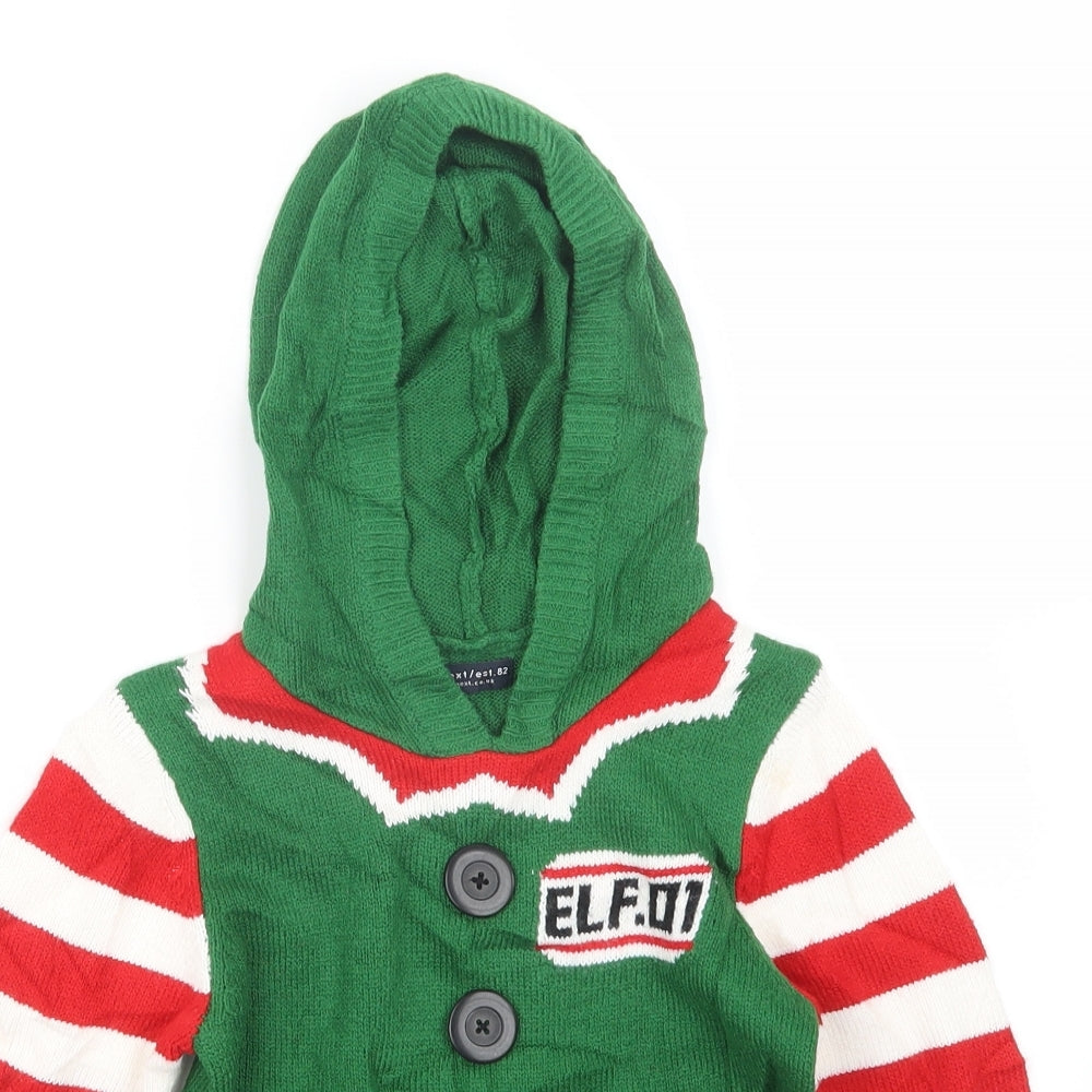 NEXT Boys Green  Knit Pullover Hoodie Size 6 Years  - Christmas