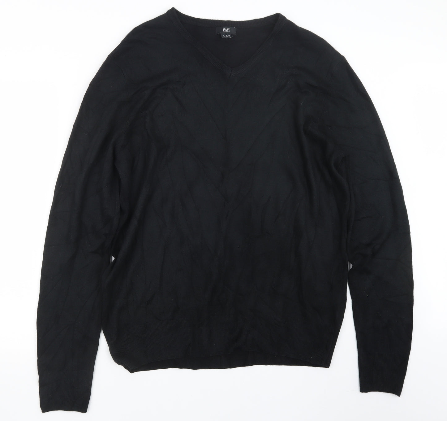 F&F Mens Black  Knit Pullover Jumper Size 2XL