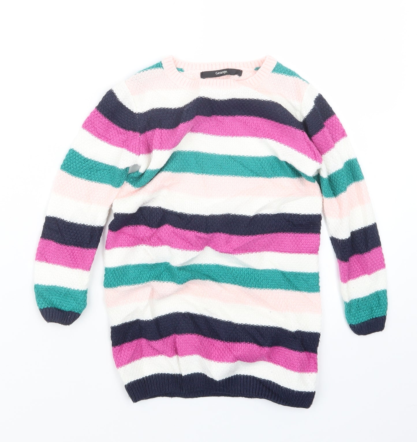 George Girls Purple Striped Knit Pullover Jumper Size 3-4 Years