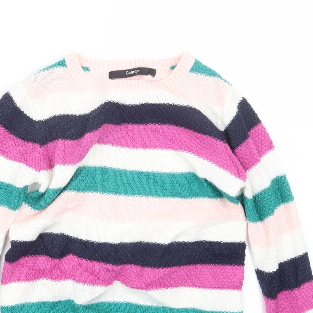 George Girls Purple Striped Knit Pullover Jumper Size 3-4 Years