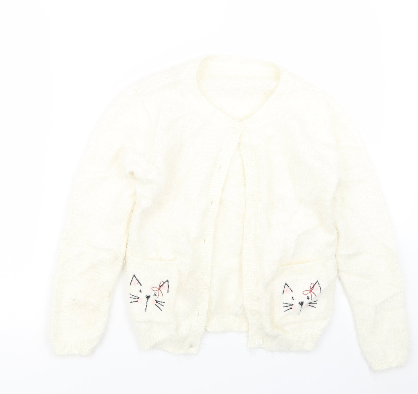 Nutmeg Girls Ivory  Knit Cardigan Jumper Size 9-10 Years