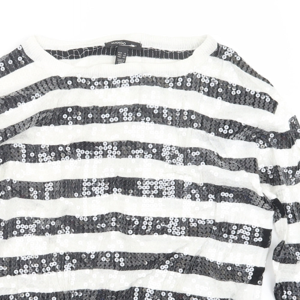 Mango Womens Black Striped Knit Pullover Jumper Size XS
