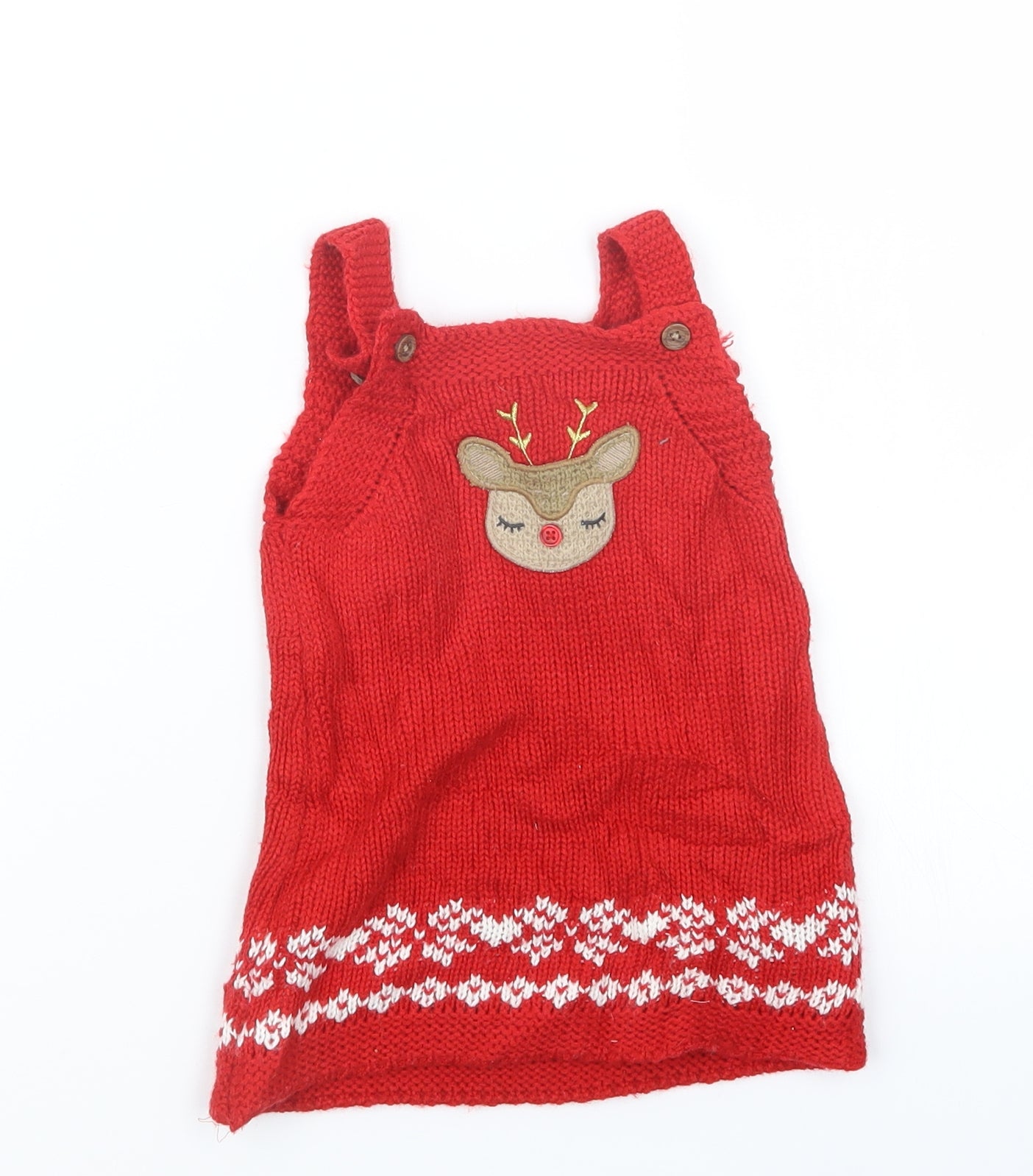 F&F Girls Red  Knit Pinafore/Dungaree Dress  Size 6-9 Months  - Christmas