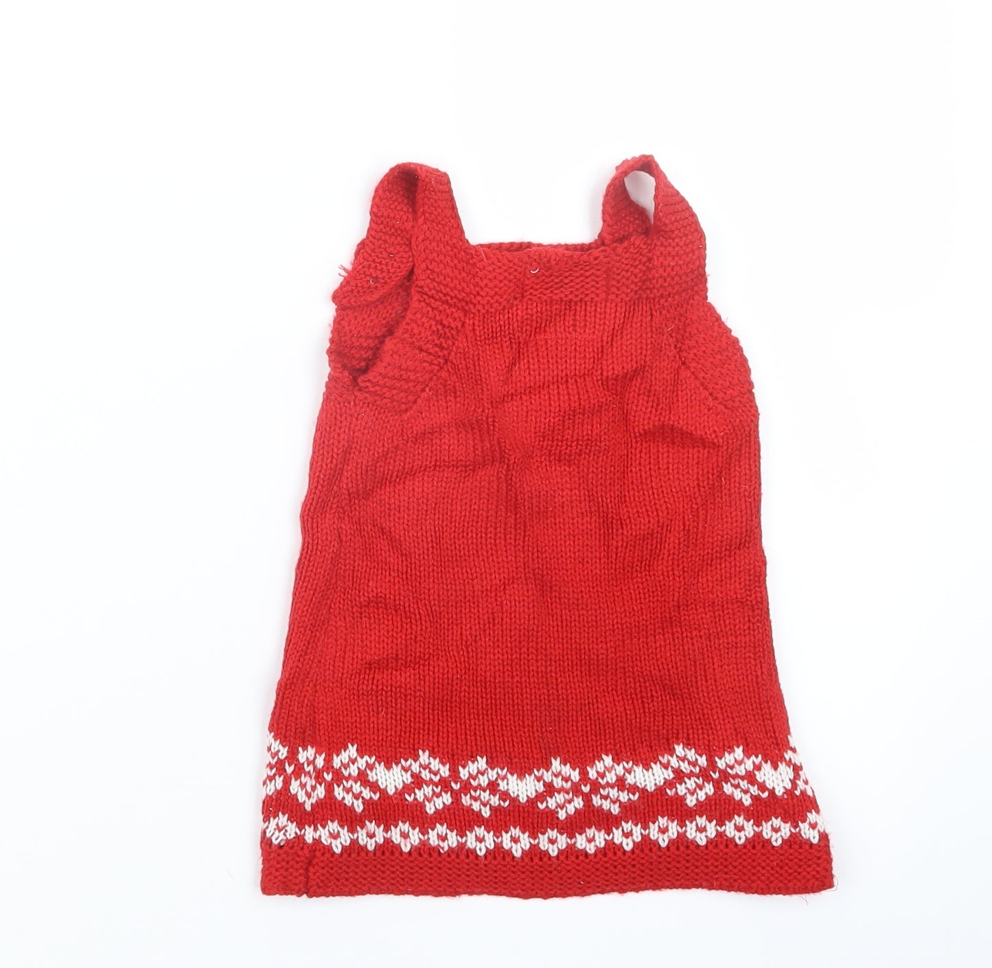 F&F Girls Red  Knit Pinafore/Dungaree Dress  Size 6-9 Months  - Christmas