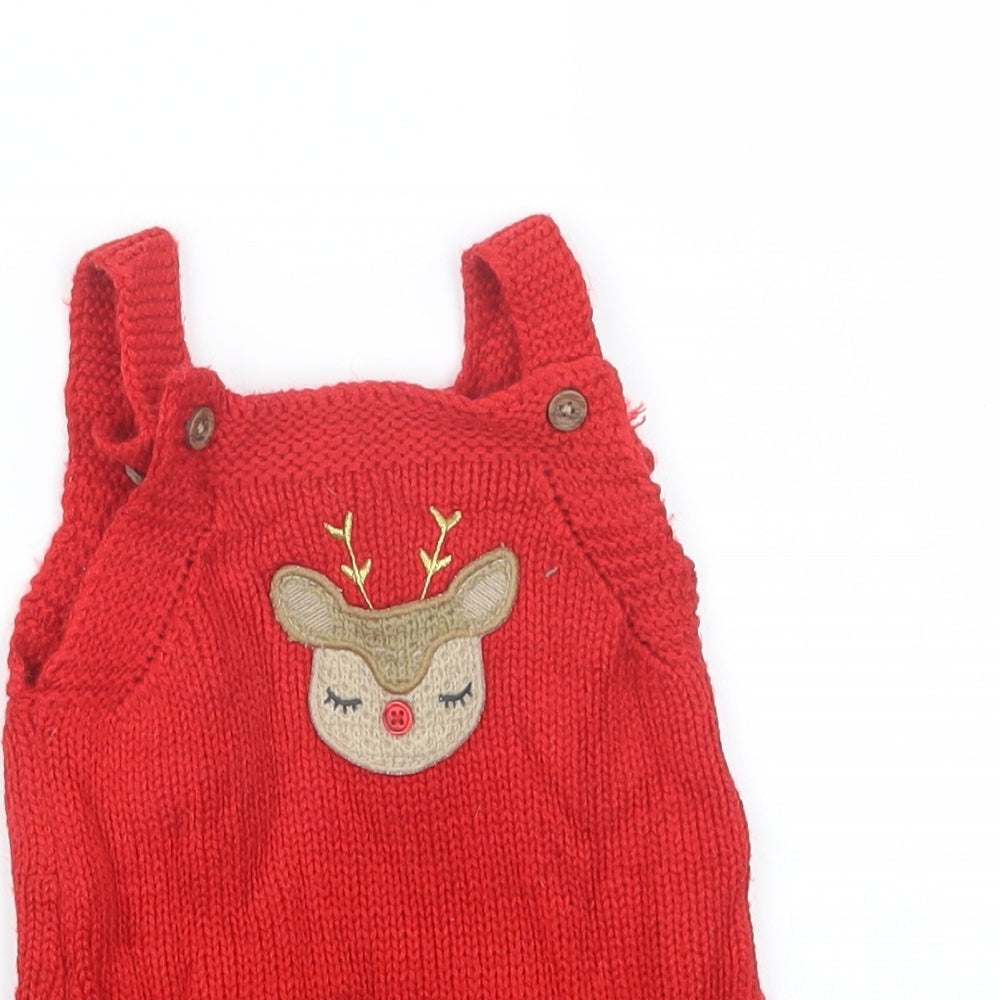 F&F Girls Red  Knit Pinafore/Dungaree Dress  Size 6-9 Months  - Christmas