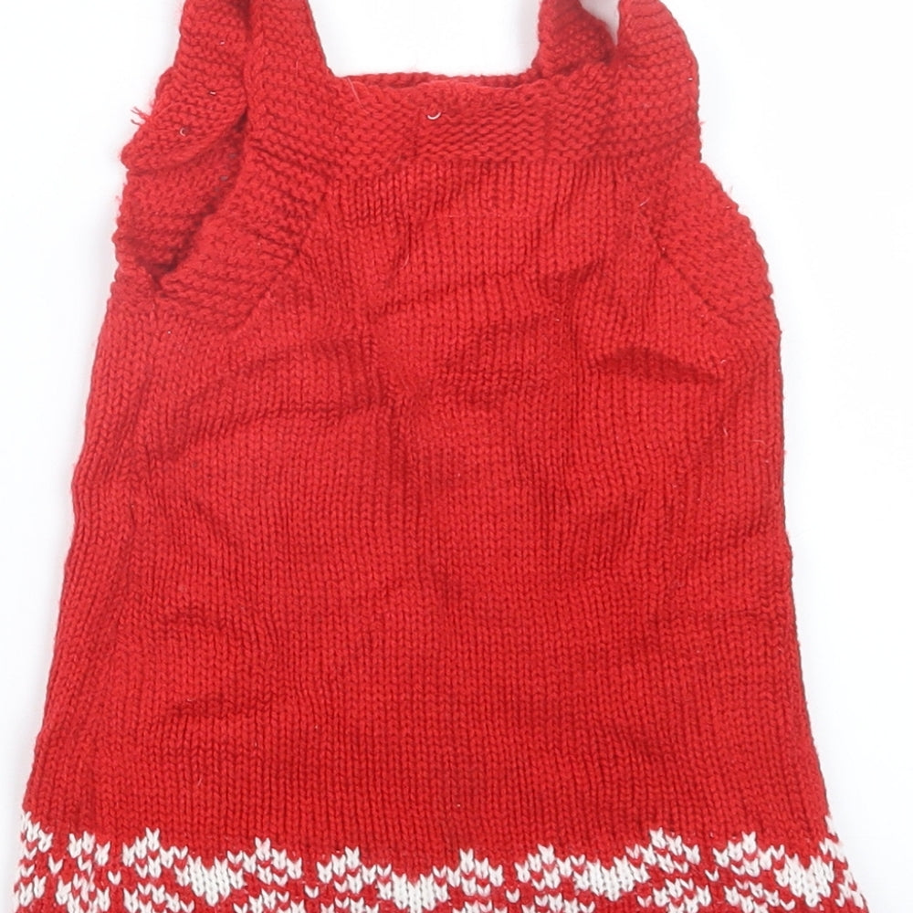 F&F Girls Red  Knit Pinafore/Dungaree Dress  Size 6-9 Months  - Christmas