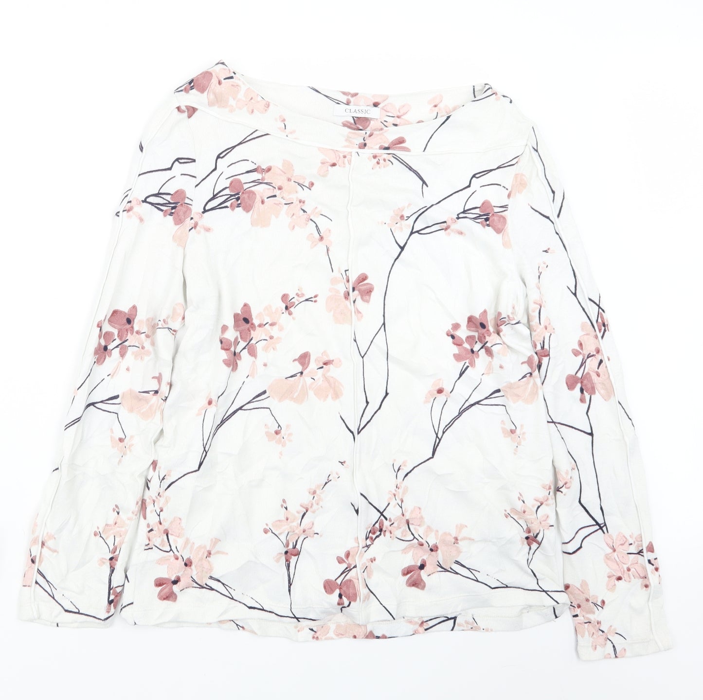 Marks and Spencer Womens White Floral Knit Pullover Jumper Size 12