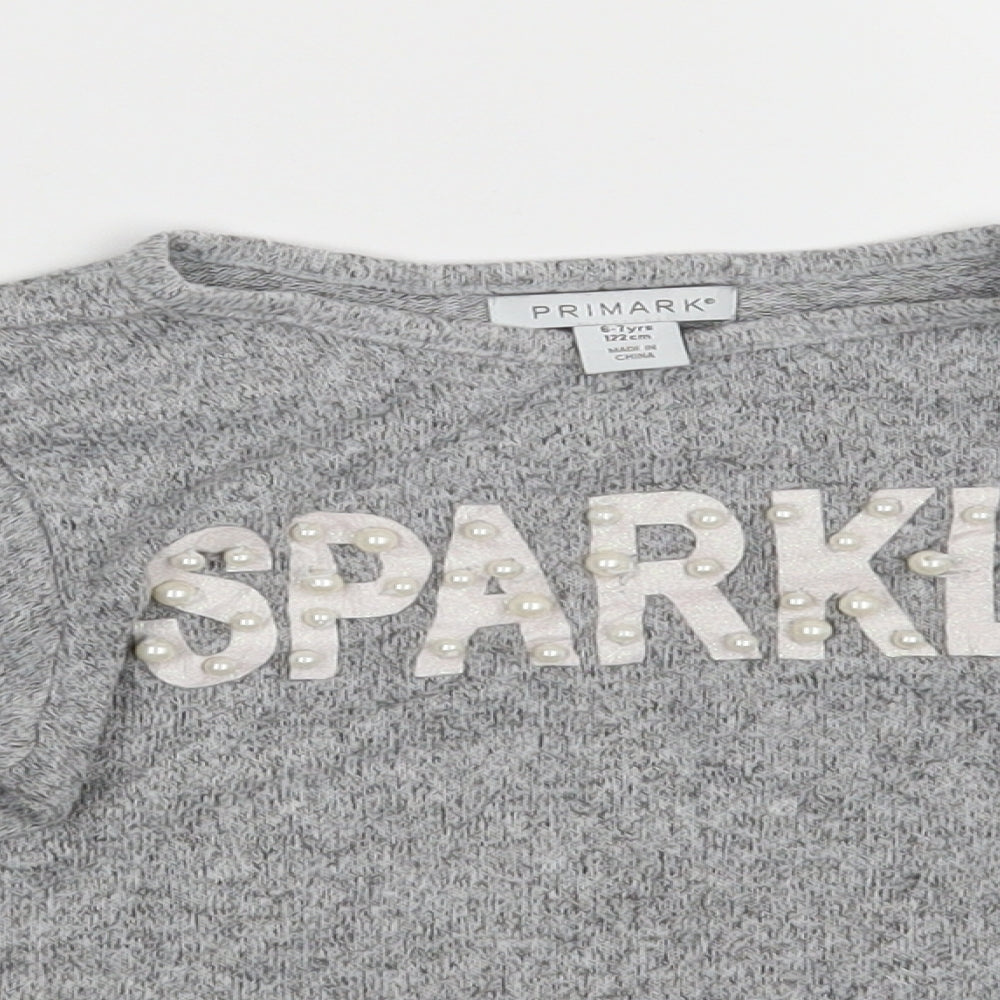 Primark Girls Grey   Pullover Jumper Size 6-7 Years  - Sparkle