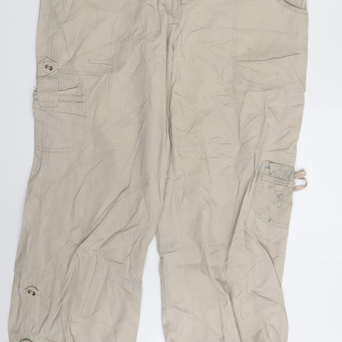 EA Womens Beige Floral Denim Cargo Trousers Size 16 L30 in