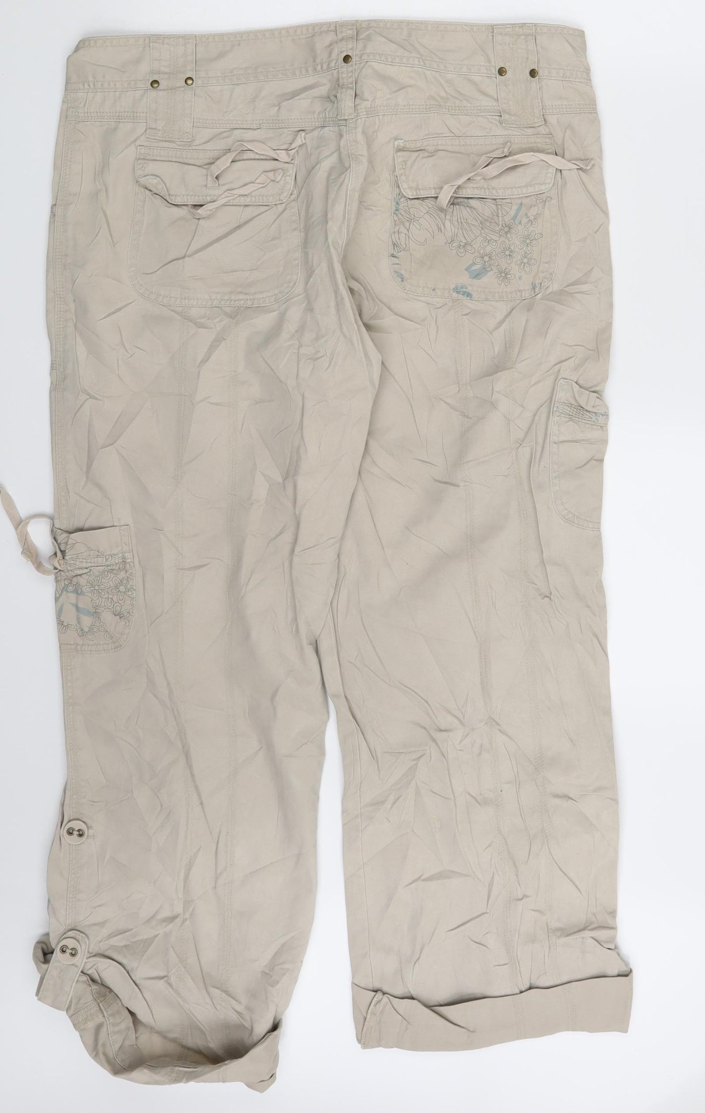 EA Womens Beige Floral Denim Cargo Trousers Size 16 L30 in