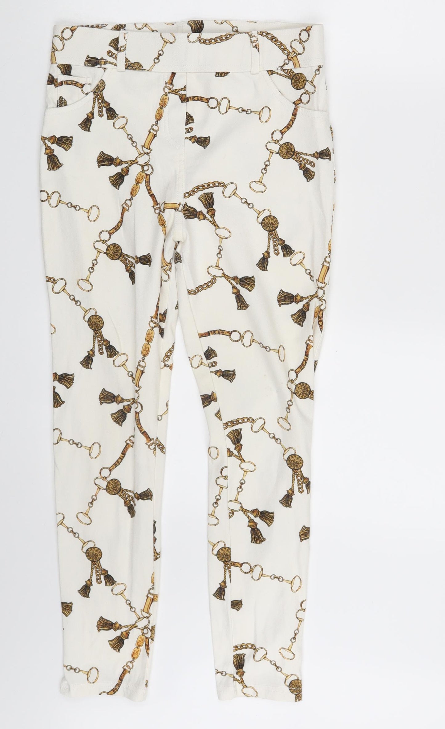 Select Womens Ivory Floral Denim Jegging Leggings Size 12 L25 in