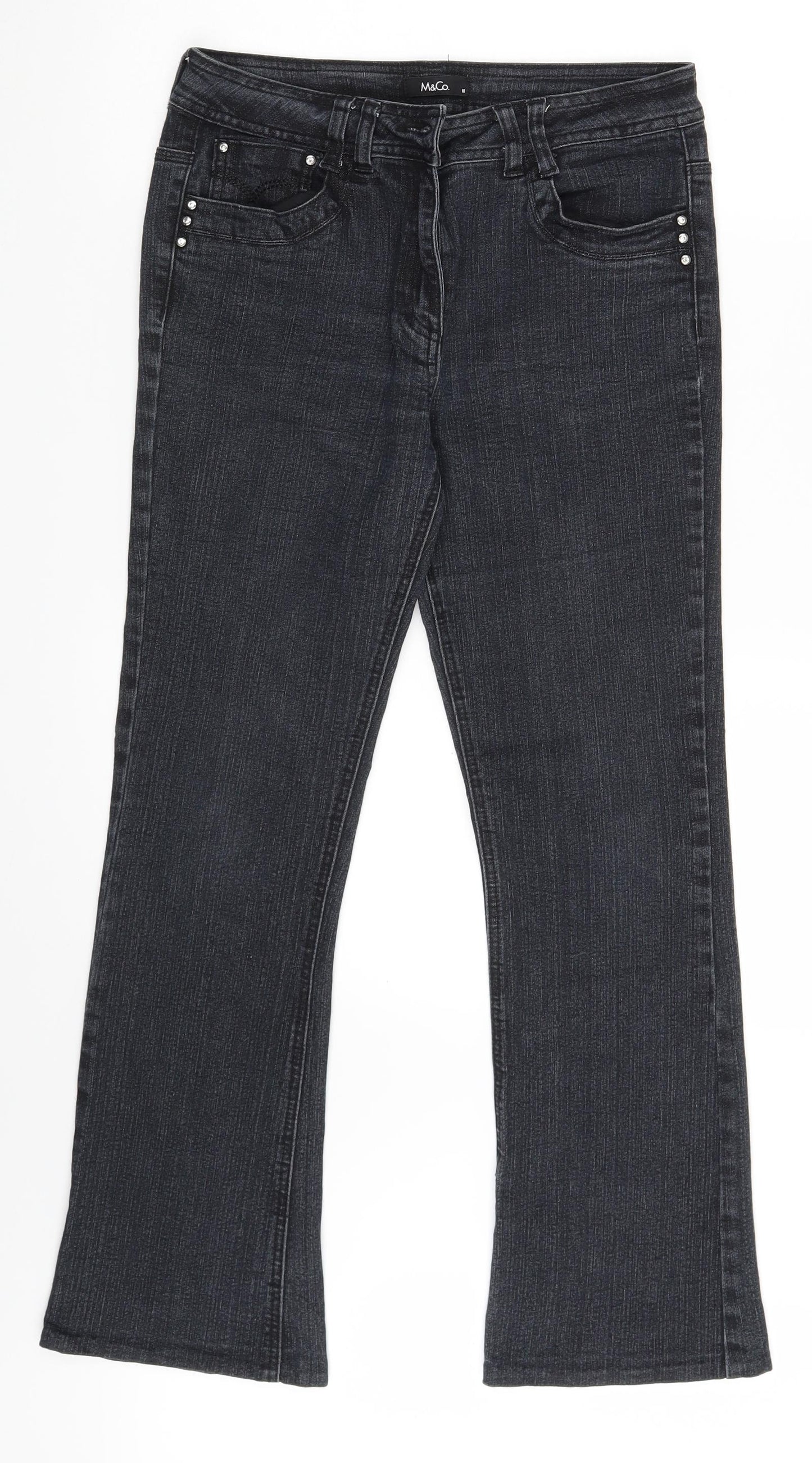 M&Co Womens Black  Denim Bootcut Jeans Size 10 L27 in