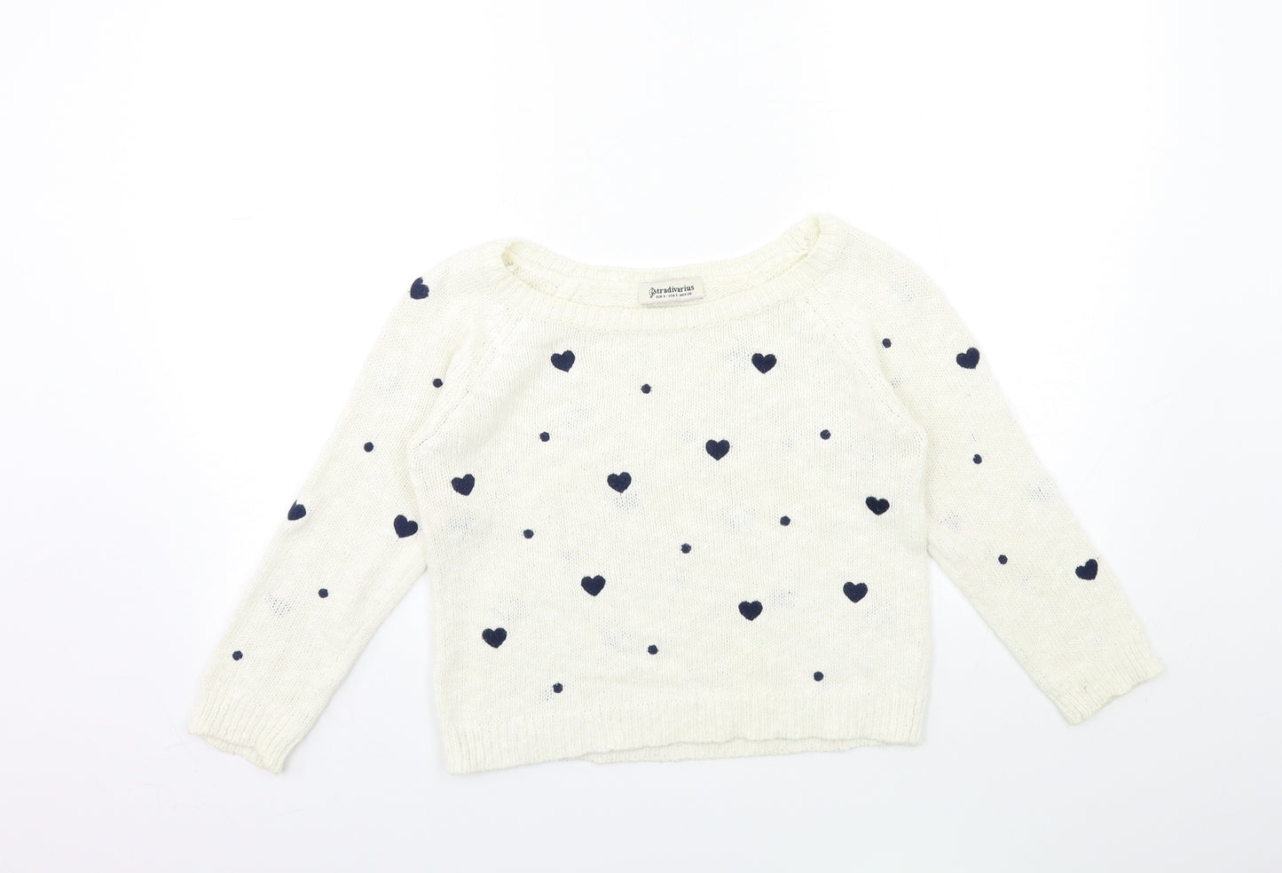 Stradivarius Womens White Geometric Knit Pullover Jumper Size S
