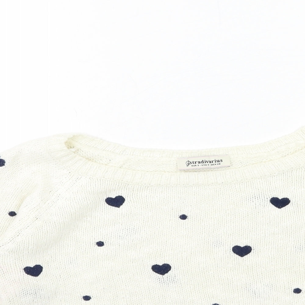 Stradivarius Womens White Geometric Knit Pullover Jumper Size S