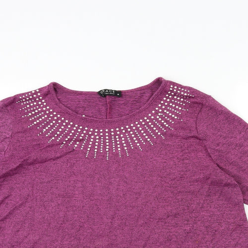 Grace Womens Purple  Knit Pullover Jumper Size 16