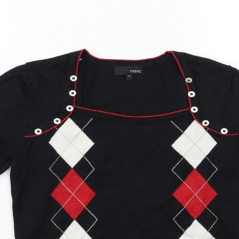 NEXT Womens Black Check Knit Pullover Jumper Size 10
