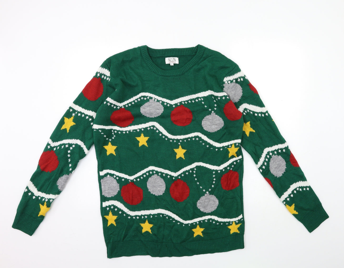 Nizzin Mens Green  Knit Pullover Jumper Size L  - CHRISTMAS