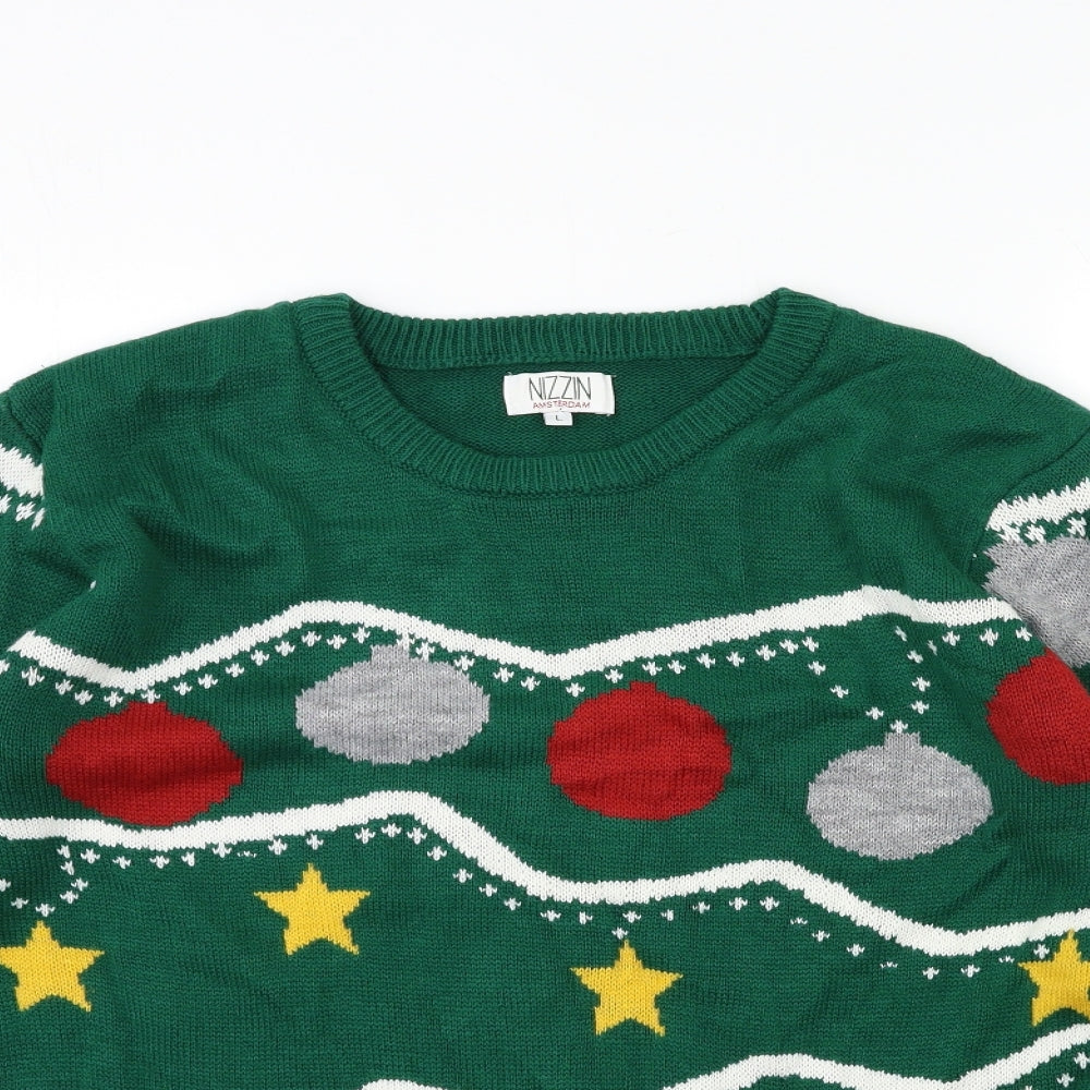 Nizzin Mens Green  Knit Pullover Jumper Size L  - CHRISTMAS
