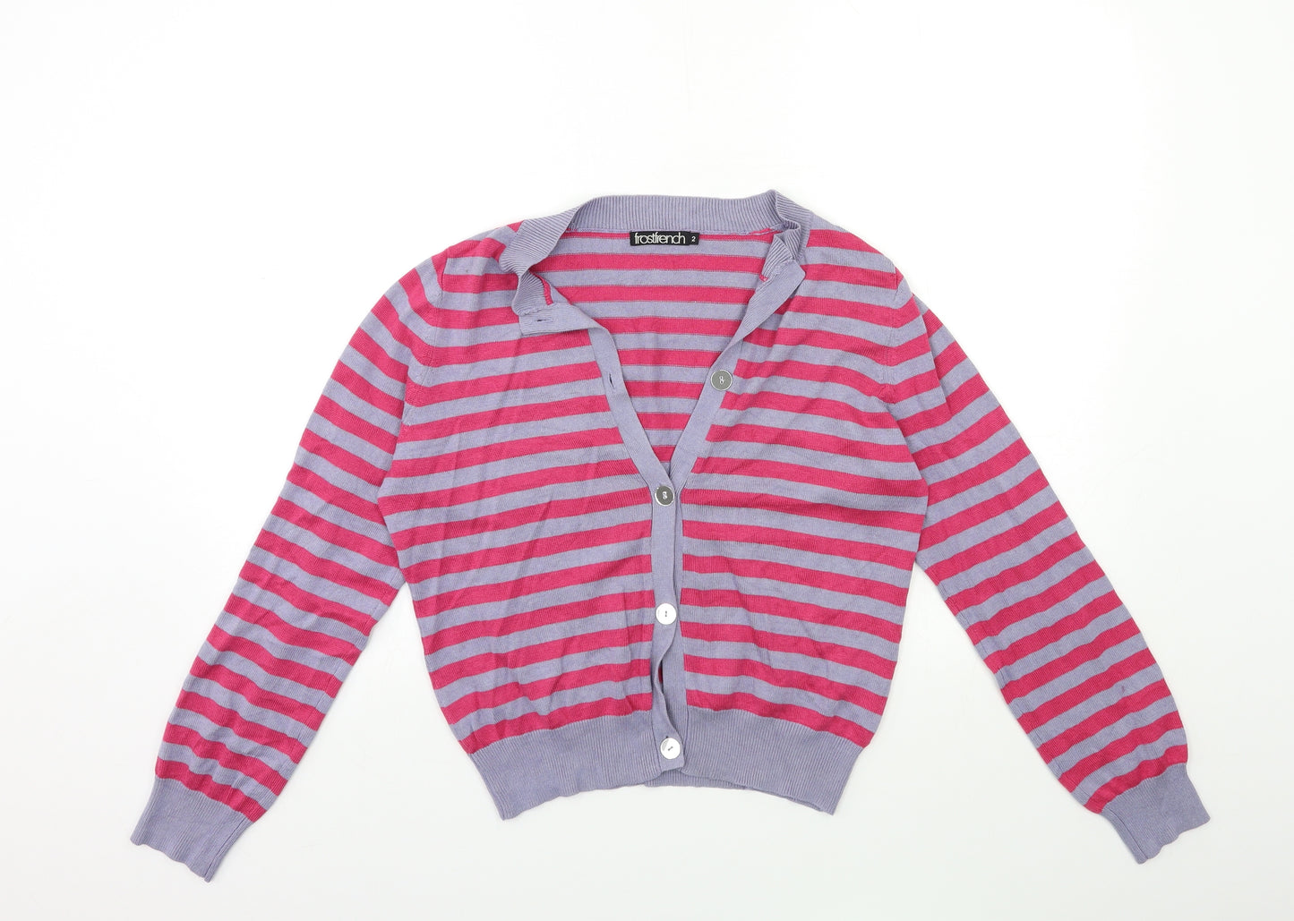 Frost French Womens Pink Striped Knit Cardigan Jumper Size L