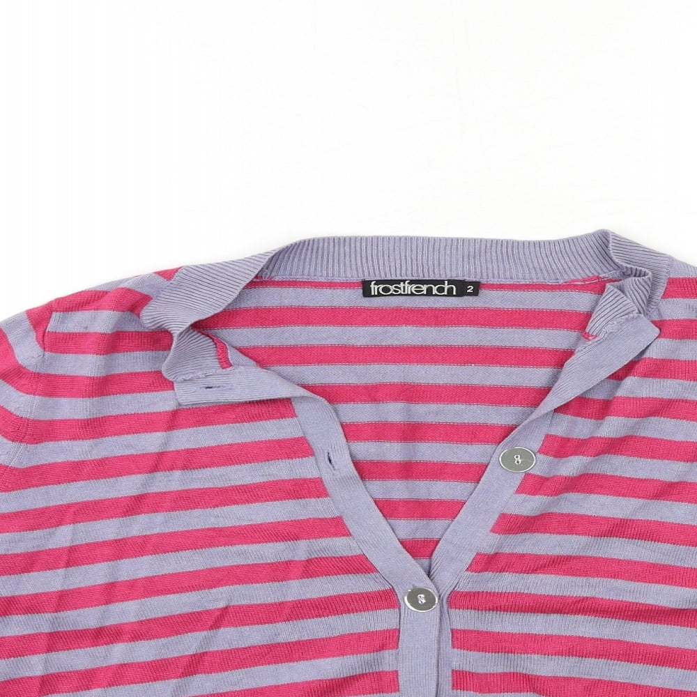 Frost French Womens Pink Striped Knit Cardigan Jumper Size L