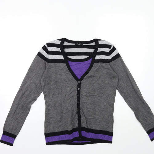 M&Co Womens Grey Striped Knit Pullover Jumper Size 10