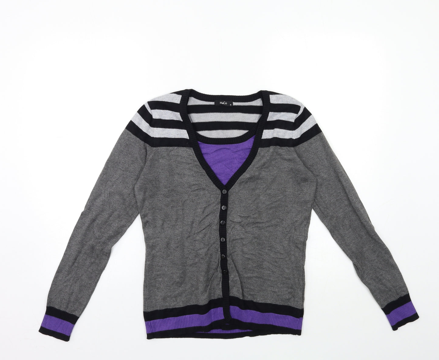 M&Co Womens Grey Striped Knit Pullover Jumper Size 10