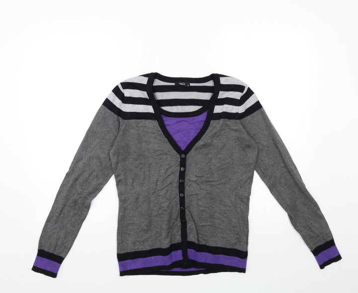 M&Co Womens Grey Striped Knit Pullover Jumper Size 10