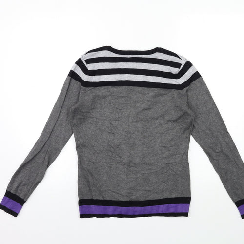 M&Co Womens Grey Striped Knit Pullover Jumper Size 10