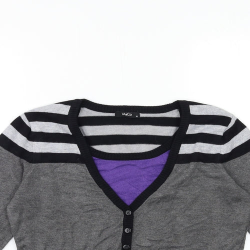 M&Co Womens Grey Striped Knit Pullover Jumper Size 10