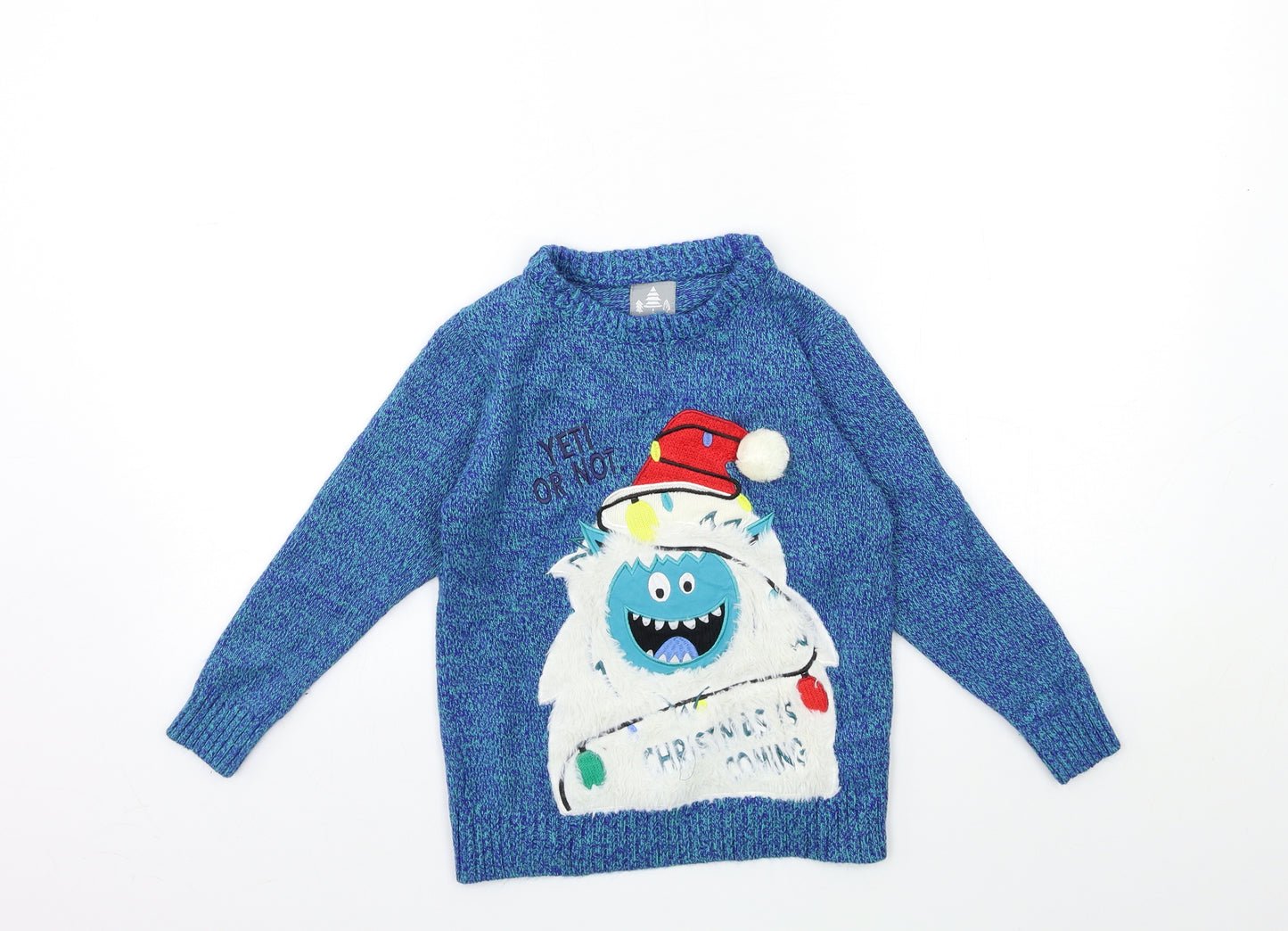 George Boys Blue  Knit Pullover Jumper Size 6-7 Years  - CHRISTMAS
