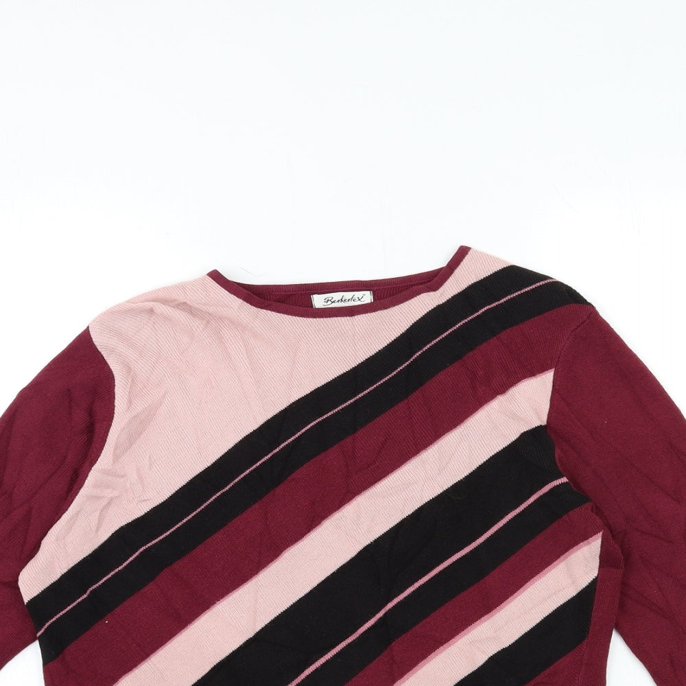 Berkertex Womens Red Striped Knit Pullover Jumper Size 10