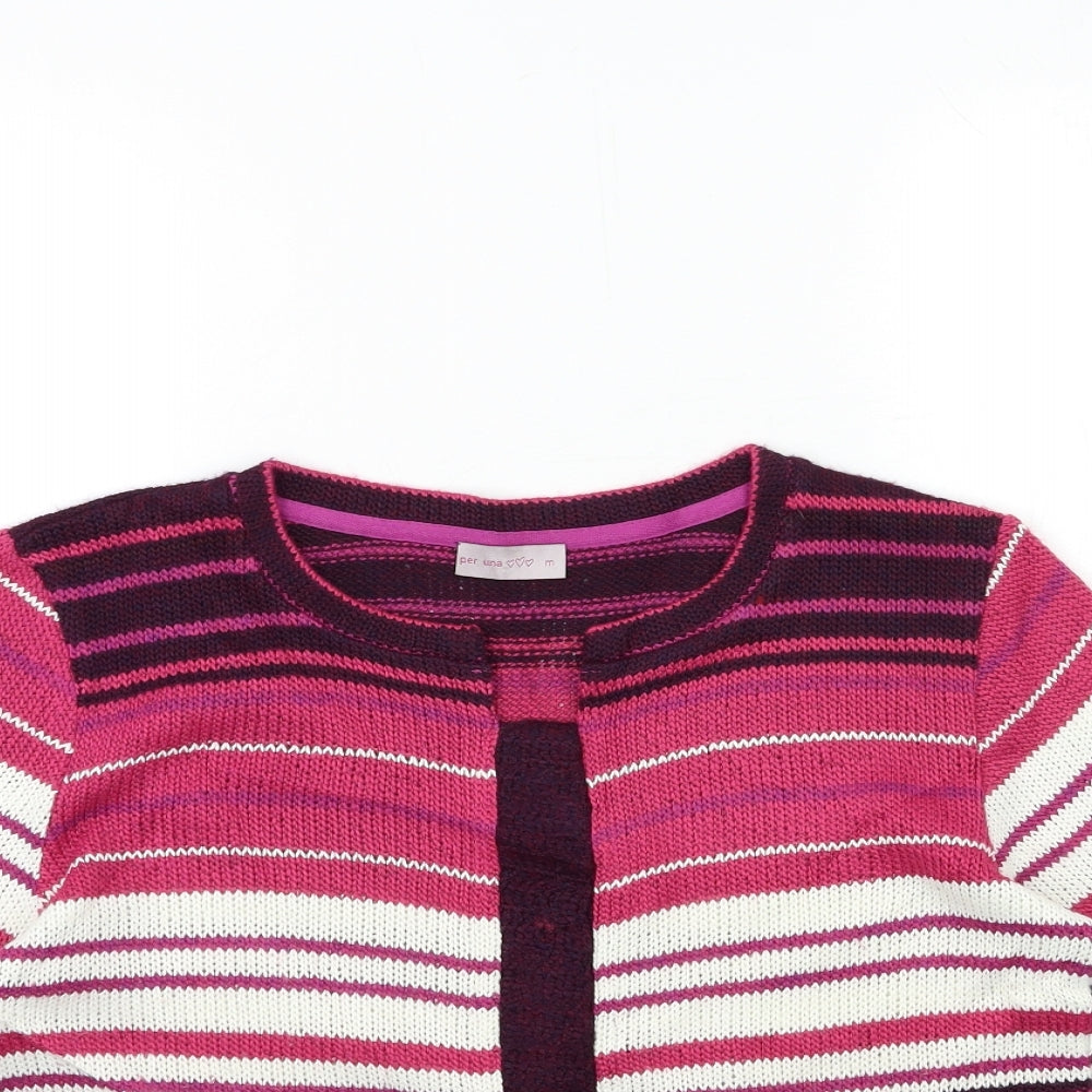 Per Una Womens Pink Striped Knit Pullover Jumper Size M