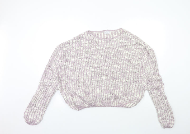Cotton Womens Pink Striped Knit Pullover Jumper Size S