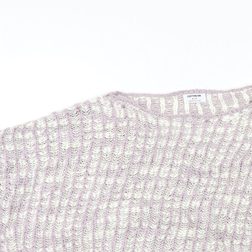 Cotton Womens Pink Striped Knit Pullover Jumper Size S