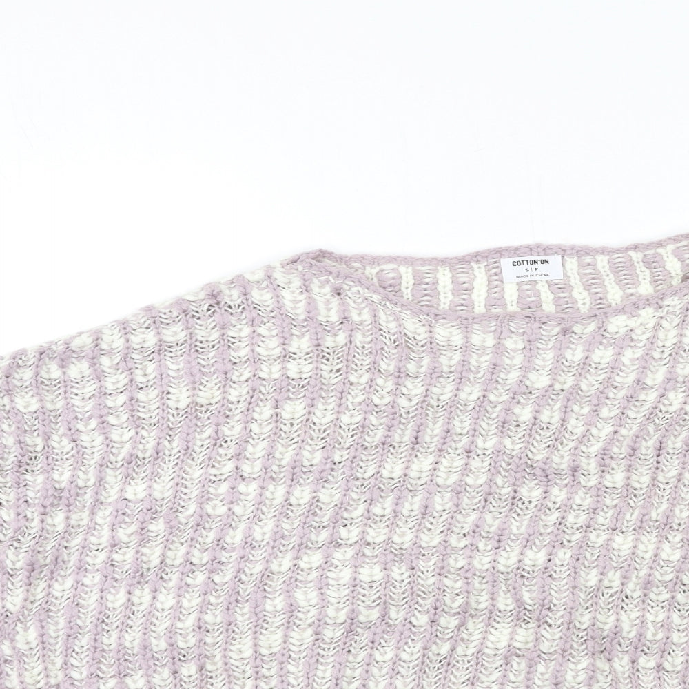 Cotton Womens Pink Striped Knit Pullover Jumper Size S