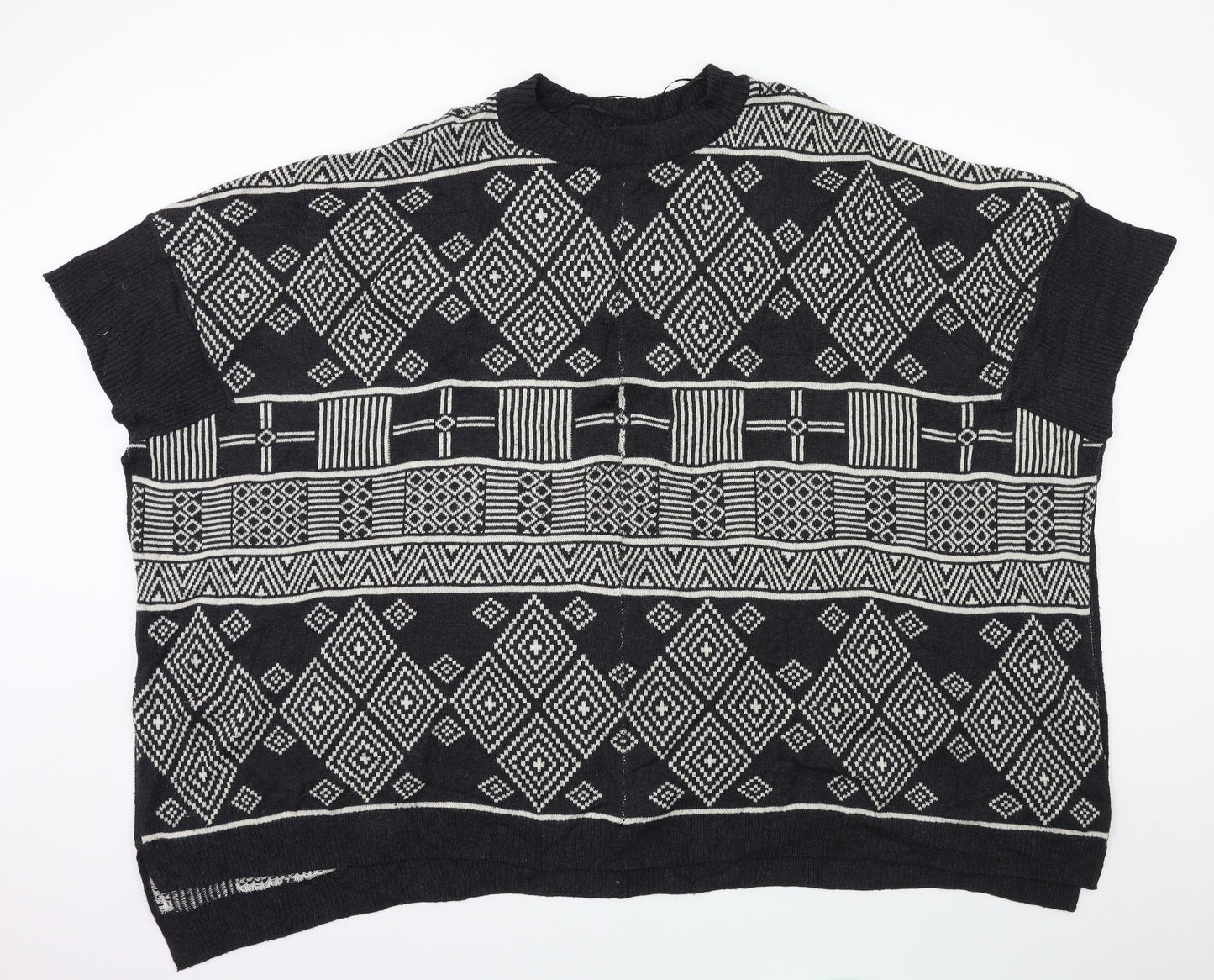 H&M Womens Black Geometric Knit Pullover Jumper Size M  - PONCHO