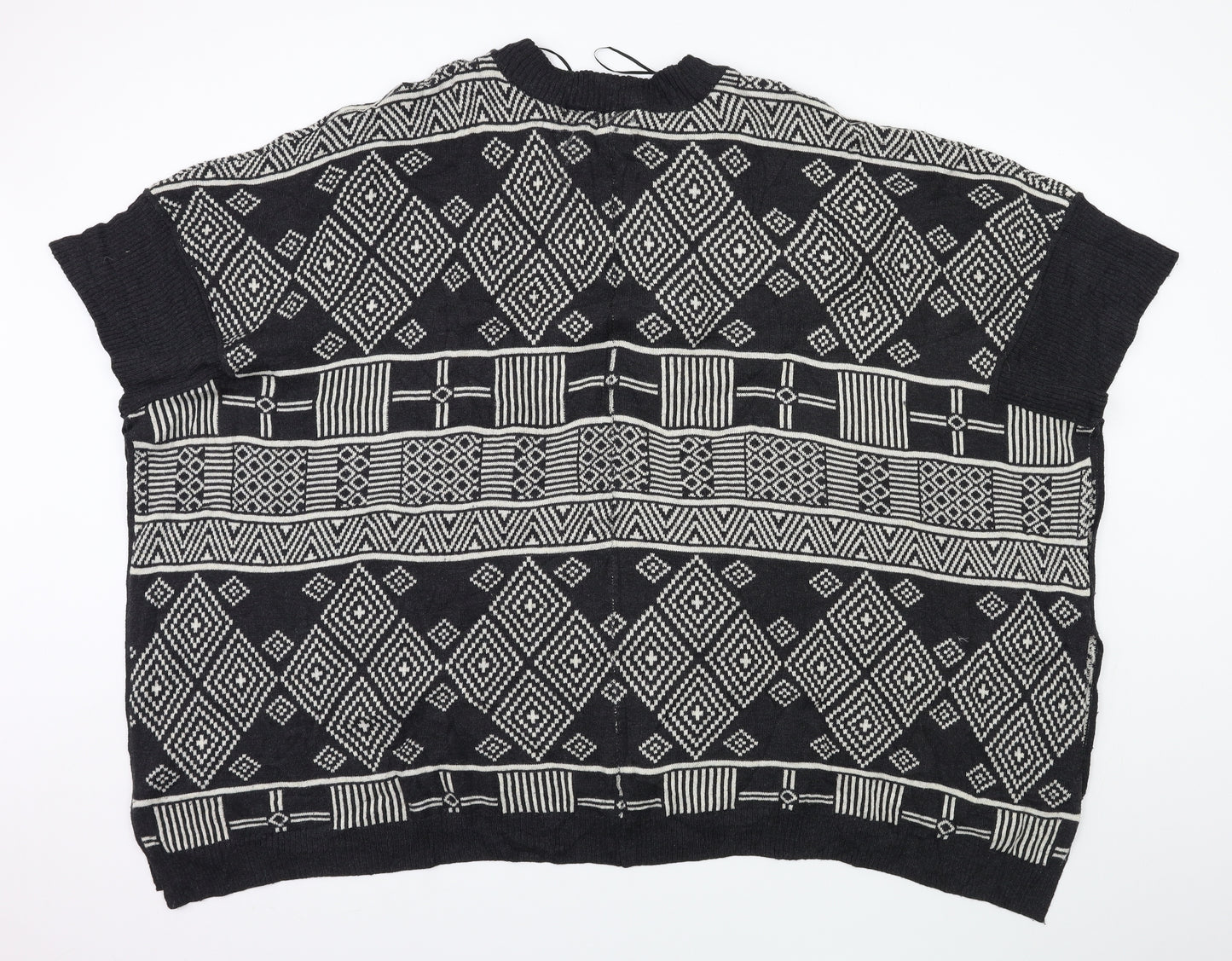 H&M Womens Black Geometric Knit Pullover Jumper Size M  - PONCHO
