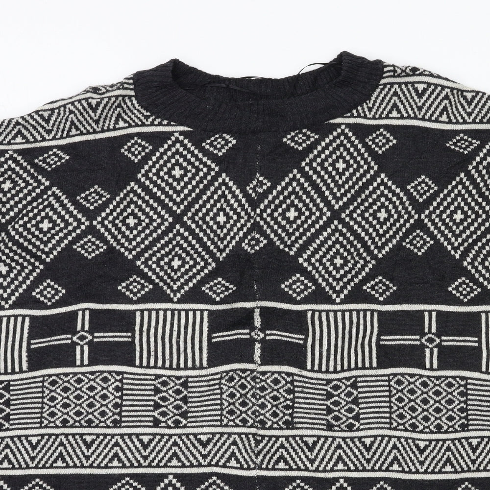 H&M Womens Black Geometric Knit Pullover Jumper Size M  - PONCHO