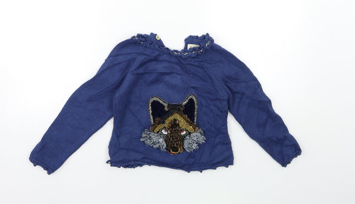 LOLITTOS Girls Blue Knit Pullover Jumper Size 6 Years - wolf