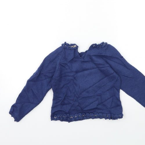 LOLITTOS Girls Blue  Knit Pullover Jumper Size 6 Years  - wolf