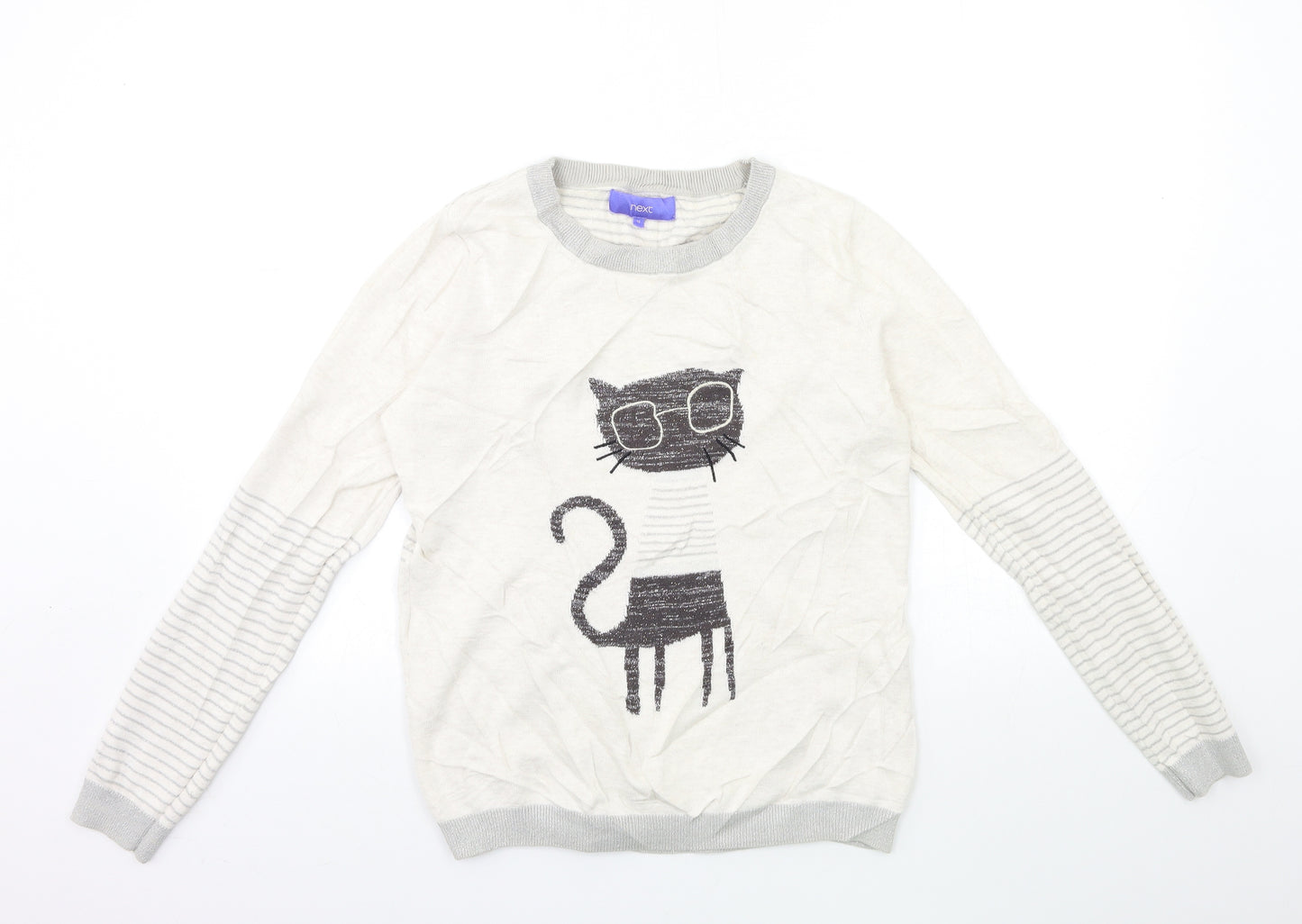 NEXT Womens White Striped Knit Pullover Jumper Size 12  - CAT